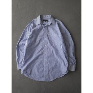 Vintage 2000s Hathaway Blue Striped Cotton Button-Up Shirt M 15.5